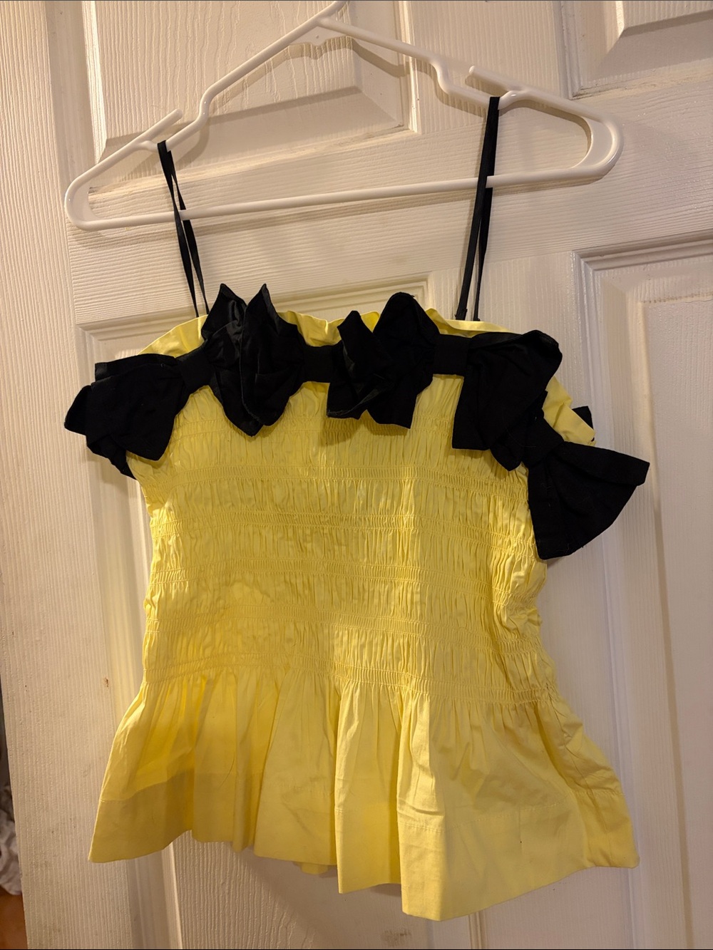 NWT Damson Madder Peplum Top with Black Bow Trim